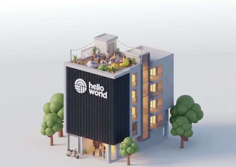 HelloWorld coliving building with residents on the terrace